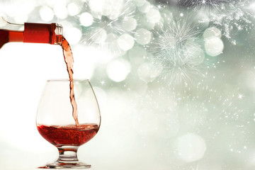 Red wine against fireworks