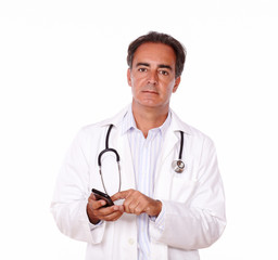 Fototapeta premium Adult charismatic doctor sending a message