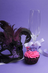 Pink and purple masquerade mask & cupcake