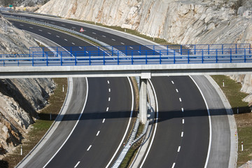 Overpass over the notch on highway in Croatia