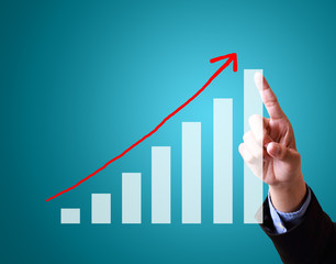 businessman with financial symbols coming from hand