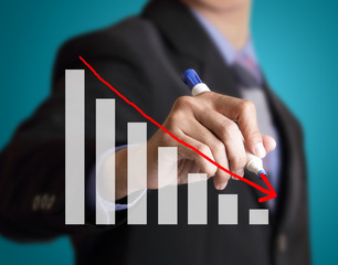 businessman with financial symbols coming from hand