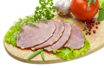 Ripe fresh ham with vegetables