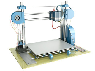 3D printer isolated on white background, 3D render.