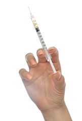 Doctor hand with medical insulin syringe ready for injection