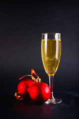 Christmas Balls and glass of wine