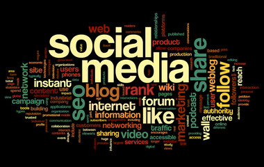 Social media conept in word tag cloud