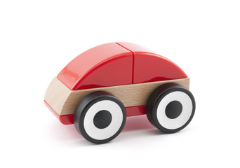 Wooden red car toy with clipping path