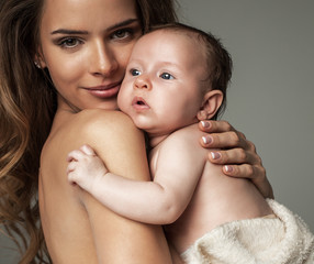 Cute portrait of mother and baby