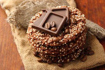 Homemade cookies with sesame seeds, chocolate,