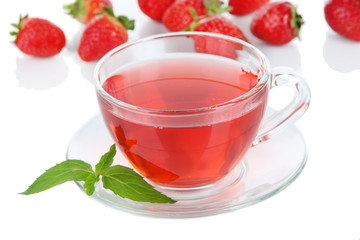 Delicious strawberry tea isolated on white