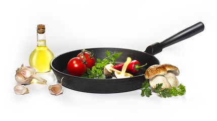 mushroom boletus and pan before cooking