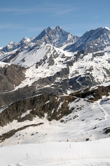 Dom across snowfields at Gornergrat in Swiss Alps