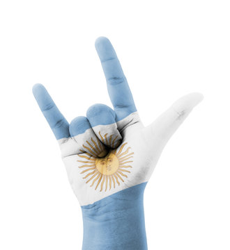 Hand making I love you sign, Argentina flag painted