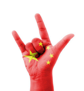 Hand making I love you sign, China flag painted