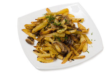 Fried potatoes with mushrooms