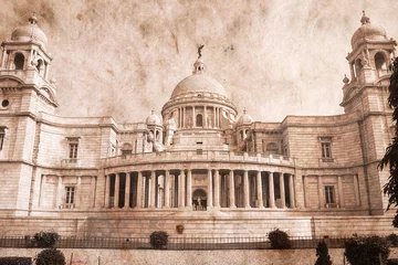 Foto op Canvas Victoria Memorial - Kolkata, India. Artwork in retro style. © OlegD