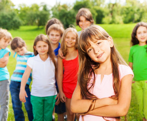 Fototapeta na wymiar Girl with her friends in the park