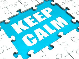 Keep Calm Puzzle Shows Calmness Relax And Composed