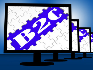 B2c On Monitors Shows Internet Business To Customer Or Consumer