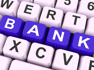 Bank Key Shows Online Or Electronic Banking