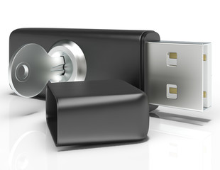 Usb Flash And Key Shows Secure Portable Storage