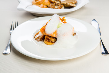 Roasted trout infused with milk foam