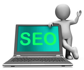 Seo Laptop And Character Shows Search Engine Optimization