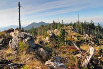 west view from Svaroh mountain in Sumava mountains
