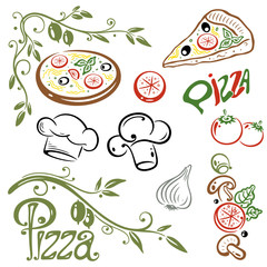Pizza, kochen, italian food Vektor Set.