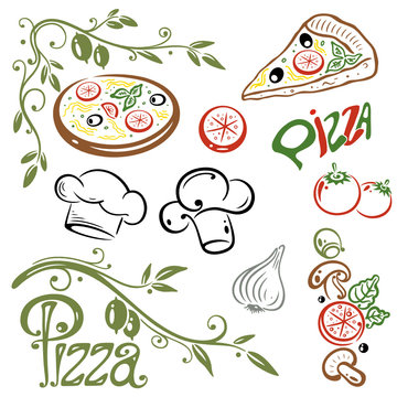 Pizza, kochen, italian food Vektor Set.