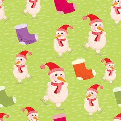 Christmas and New Year seamless background with snowmen
