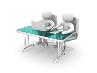 Fototapeta premium 3d people and a laptop at a office. Business partners