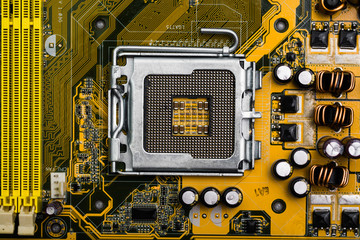 Fototapeta premium Computer motherboard closeup to cpu and ram socket