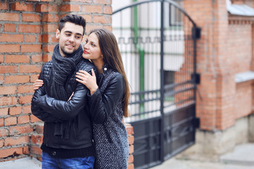 Young couple in love - outdoor portrait