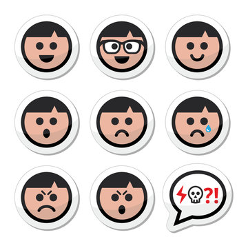 Man, boy faces, avatar vector icons set