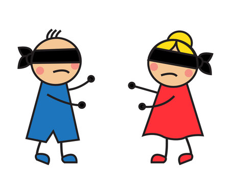 children blindfolded seek each other