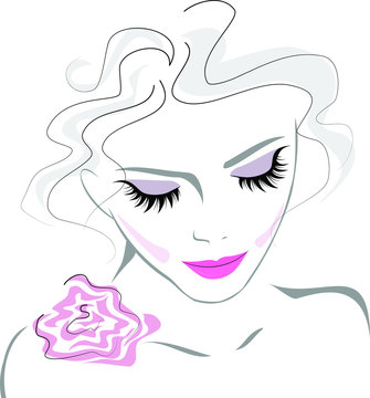Woman with long eyelashes and rose flower beauty icon