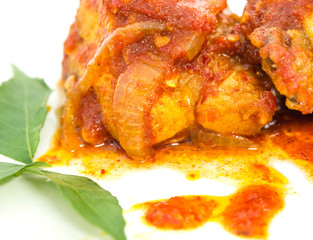 Sambal Ayam or Chicken with a chili-based sauce.