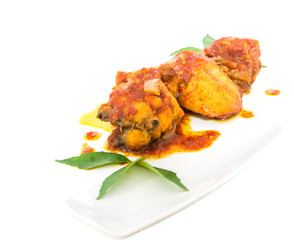 Sambal Ayam or Chicken with a chili-based sauce.