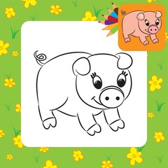 Cartoon pig. Coloring page. Vector illustration.