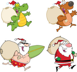 Four Santa Cartoon Characters. Collection Set