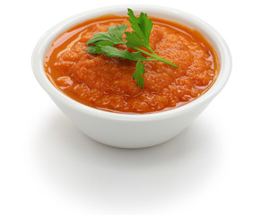 salsa roja dip in bowl isolated on white background