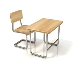 Fototapeta premium school desk and chair on white background