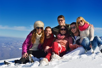 Fototapeta na wymiar winter fun with young people group