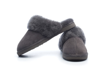 Pair of handcrafted leather slippers with wool lining