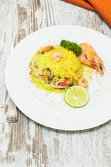 Shrimp fried rice. Above view.