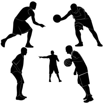 Athletes men are playing basketball