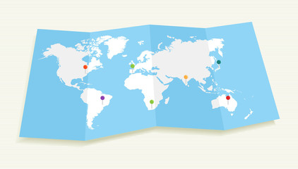 World map with GPS location pushpins EPS10 file.