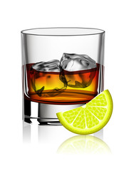 glass of whiskey and lemon
